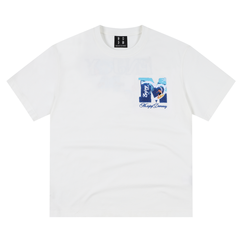 MEDM Sunshine Beach Surfing Short Sleeve Heavy duty Towel Embroidered Trendy Brand Loose Cotton Unisex T-shirt Summer