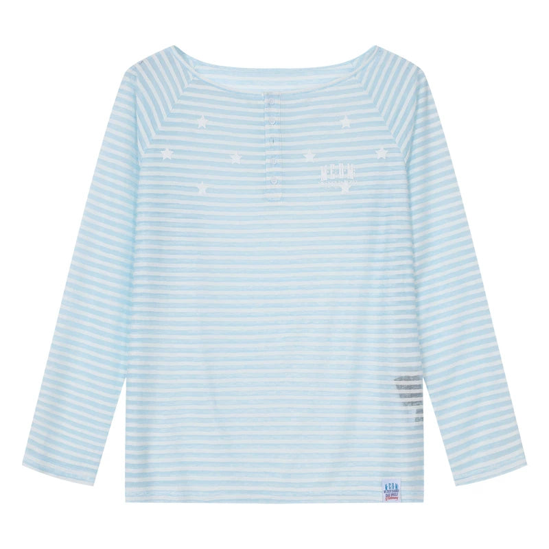 MEDM diagonal shoulder striped star casual lazy long sleeved T-shirt summer lightweight mesh breathable simple top for women