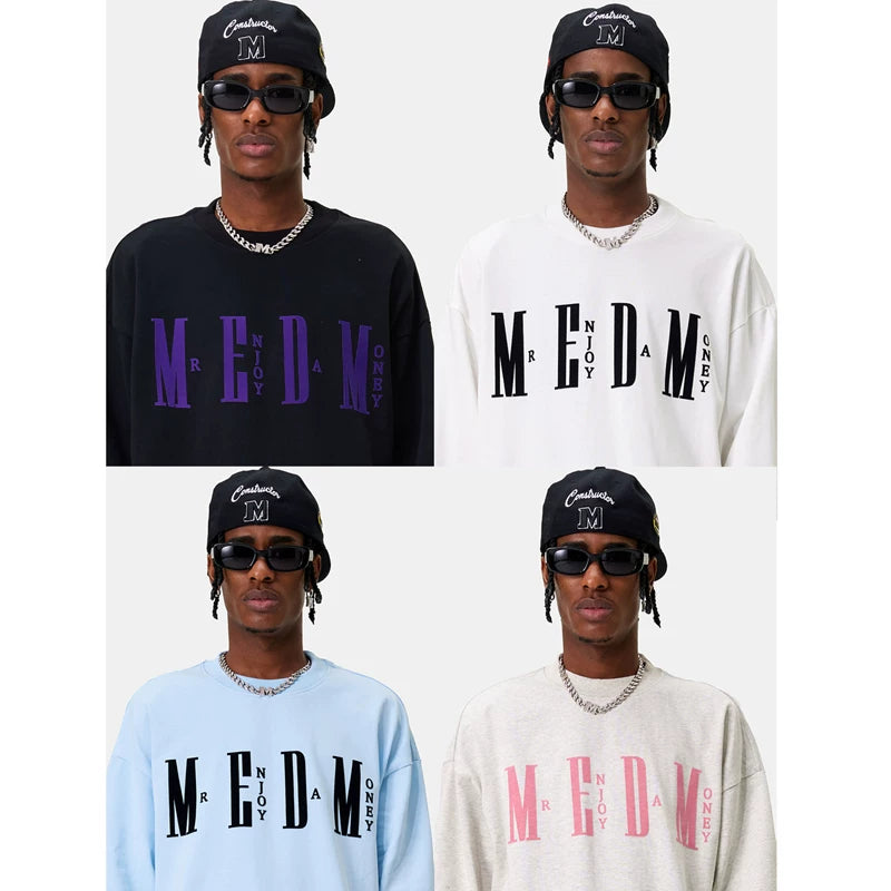 MEDM fashion brand long sleeved T-shirt for men and women, loose and trendy T-shirt, basic simple printing, pure cotton couple autumn top