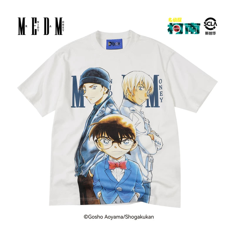 MEDMx Detective Conan co branded anime character print basic casual short sleeved trendy versatile couple T-shirt