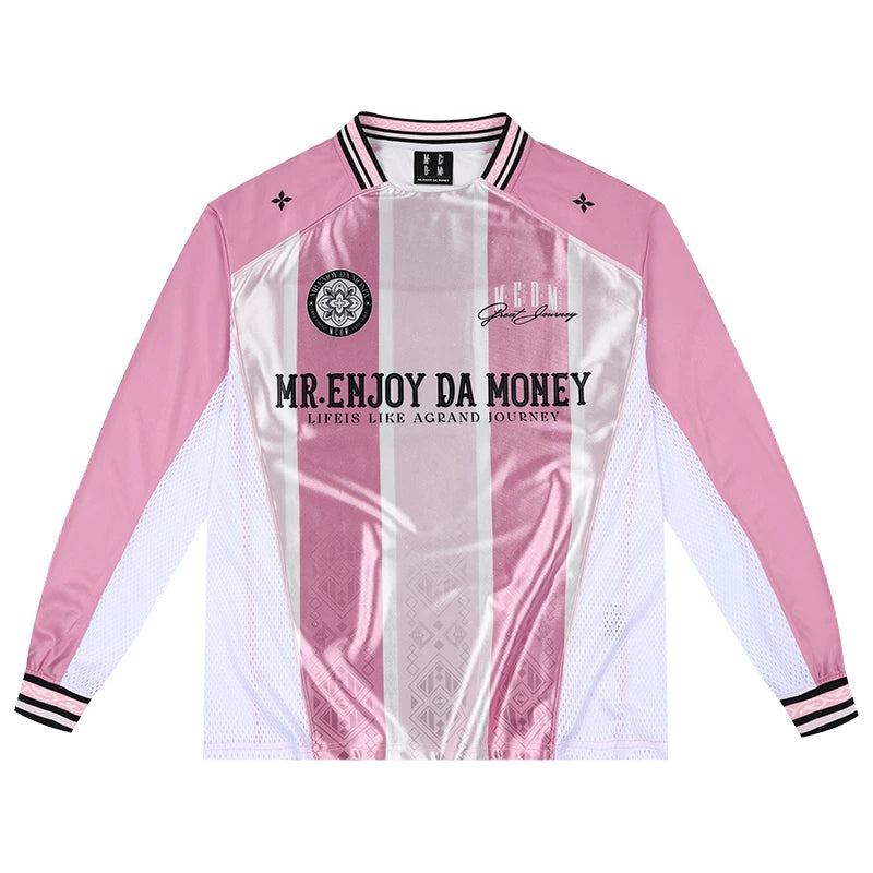 MEDM ethnic style contrasting casual jersey long sleeved T-shirt contrasting splicing breathable loose unisex top autumn