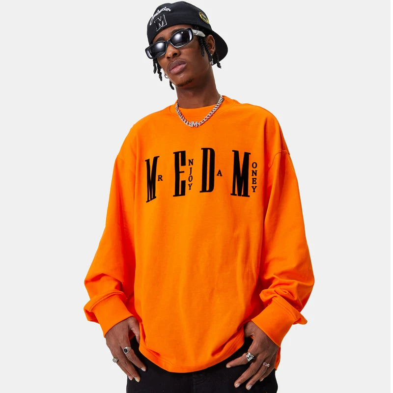 MEDM fashion brand long sleeved T-shirt for men and women, loose and trendy T-shirt, basic simple printing, pure cotton couple autumn top