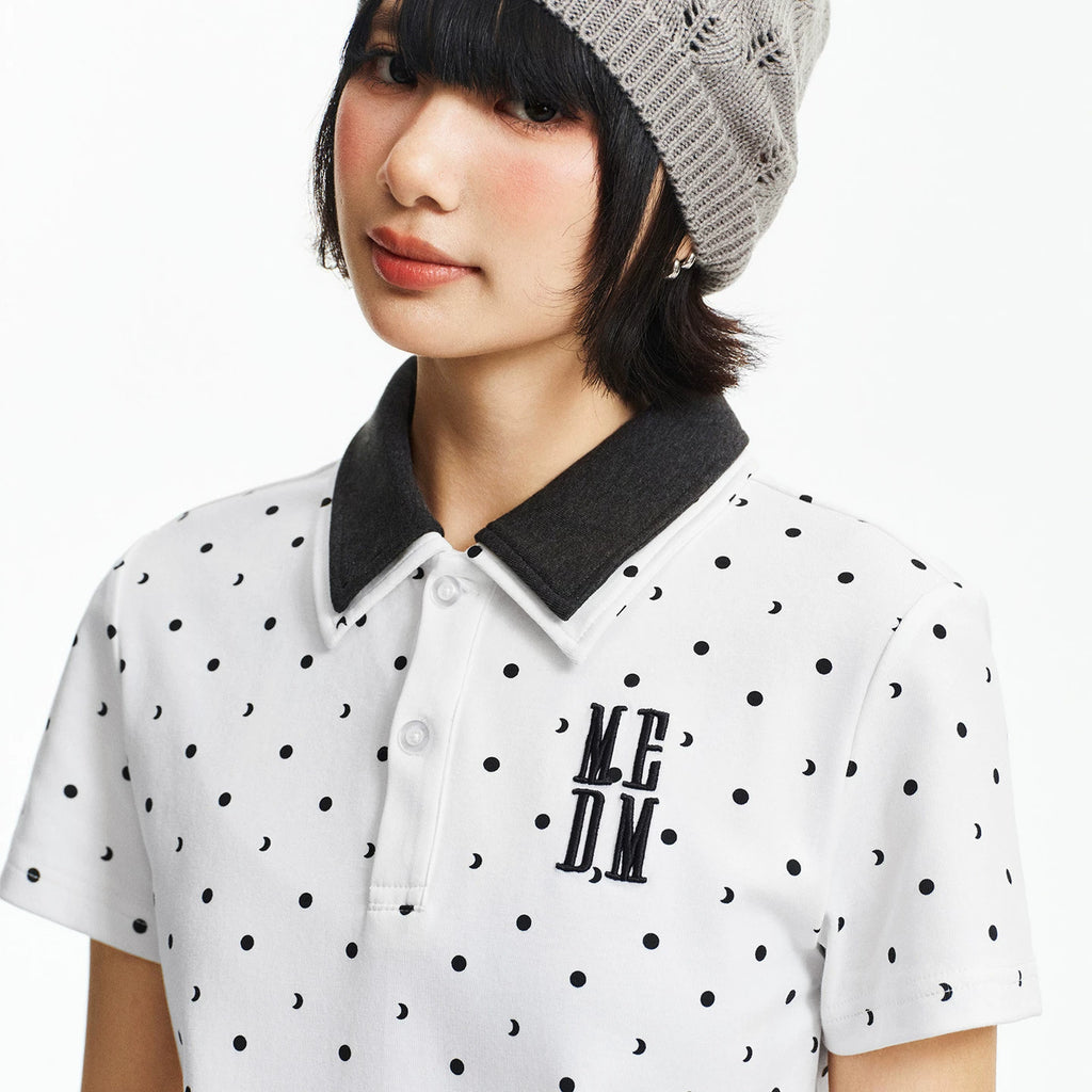 MEDM fake two piece polka dot embroidery loose collar short sleeved summer new retro college style casual T-shirt for women