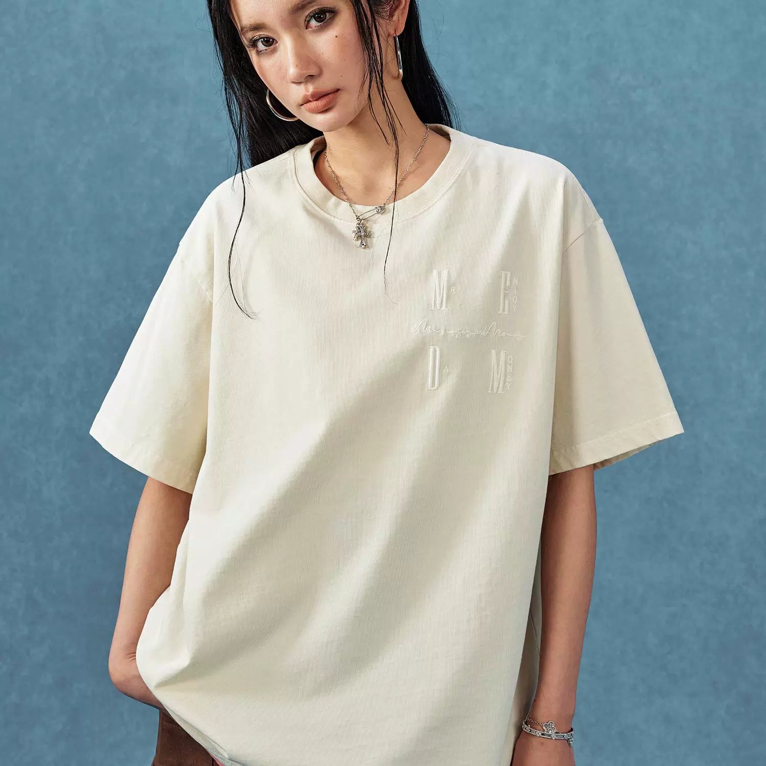 MEDM26SS basic four character logo washed short sleeved T-shirt for men and women, trendy brand American retro casual T-shirt