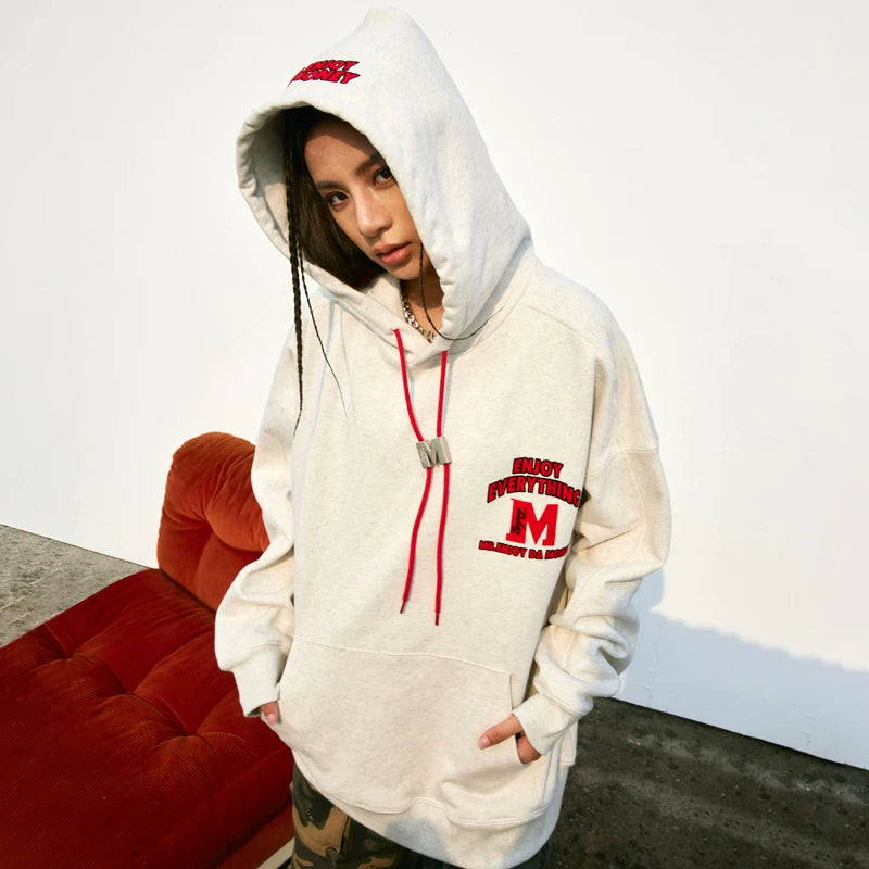 MEDM Trendy Brand M-Buckle Pulling Rope Letter Printed American Hoodie Men's Spring and Autumn Loose Oversize Hoodie