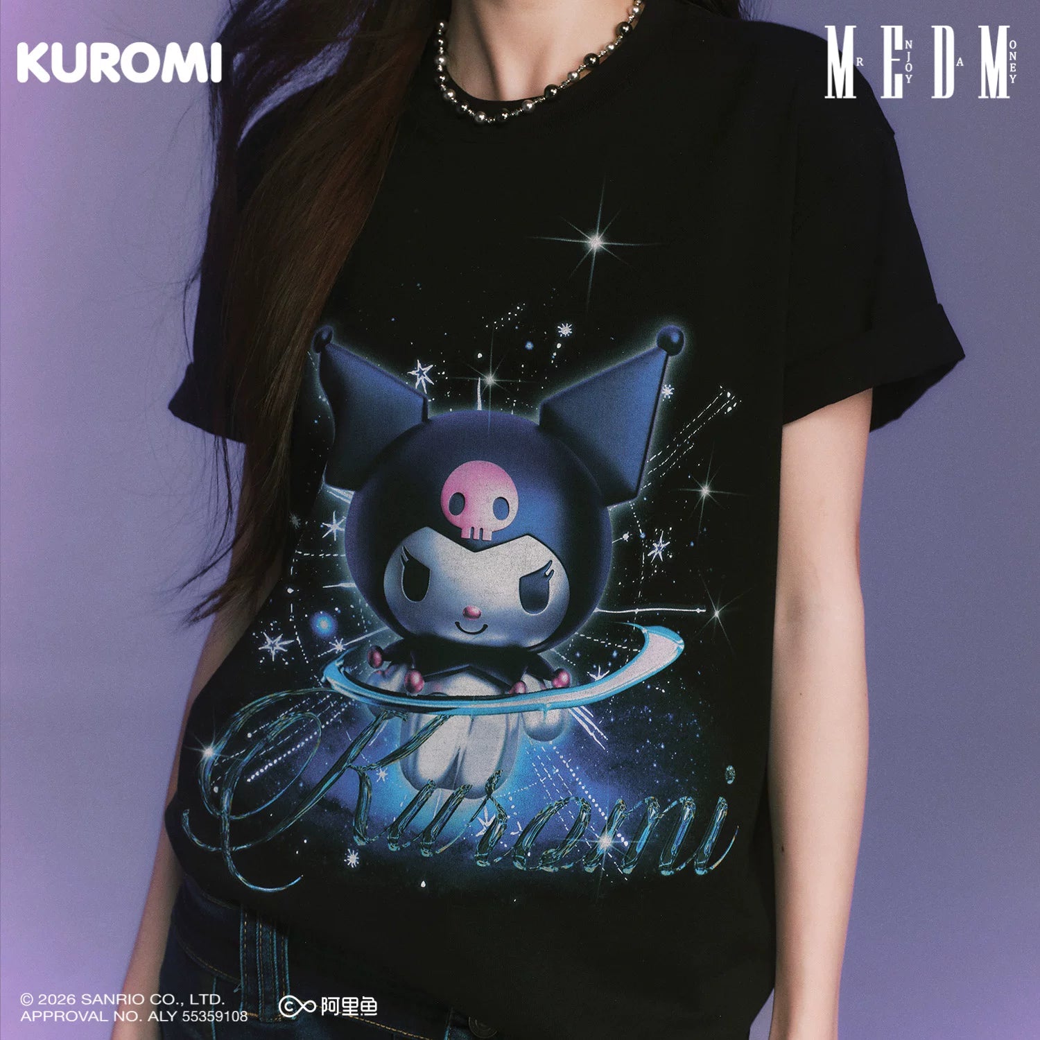 MEDM × Sanrio Family Series Dark Style 3D Acid Leisure T-shirt Cool Lomi Pattern Round Neck Short Sleeve Summer