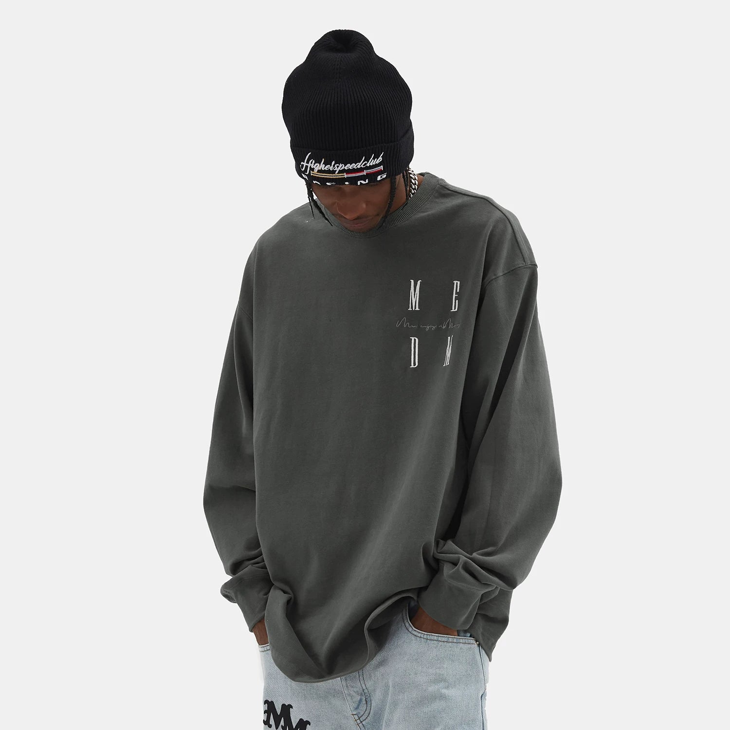 MEDM long sleeve embroidered T-shirt China-Chic brand LOGO top Wang Hedi's same spring and autumn loose T-shirt