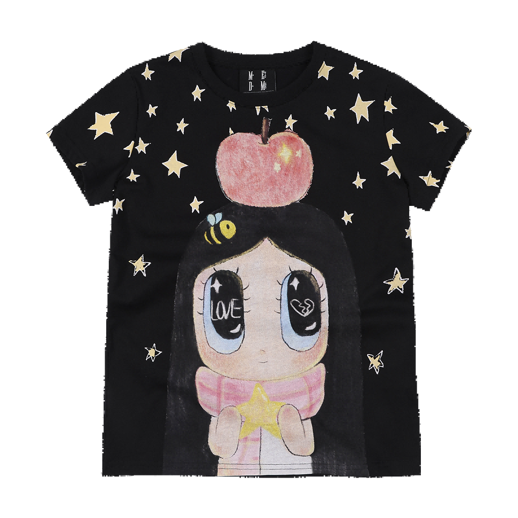 MEDM x Iria mailbox collaboration star snow girl print slim fit casual round neck short sleeved loose T-shirt for women