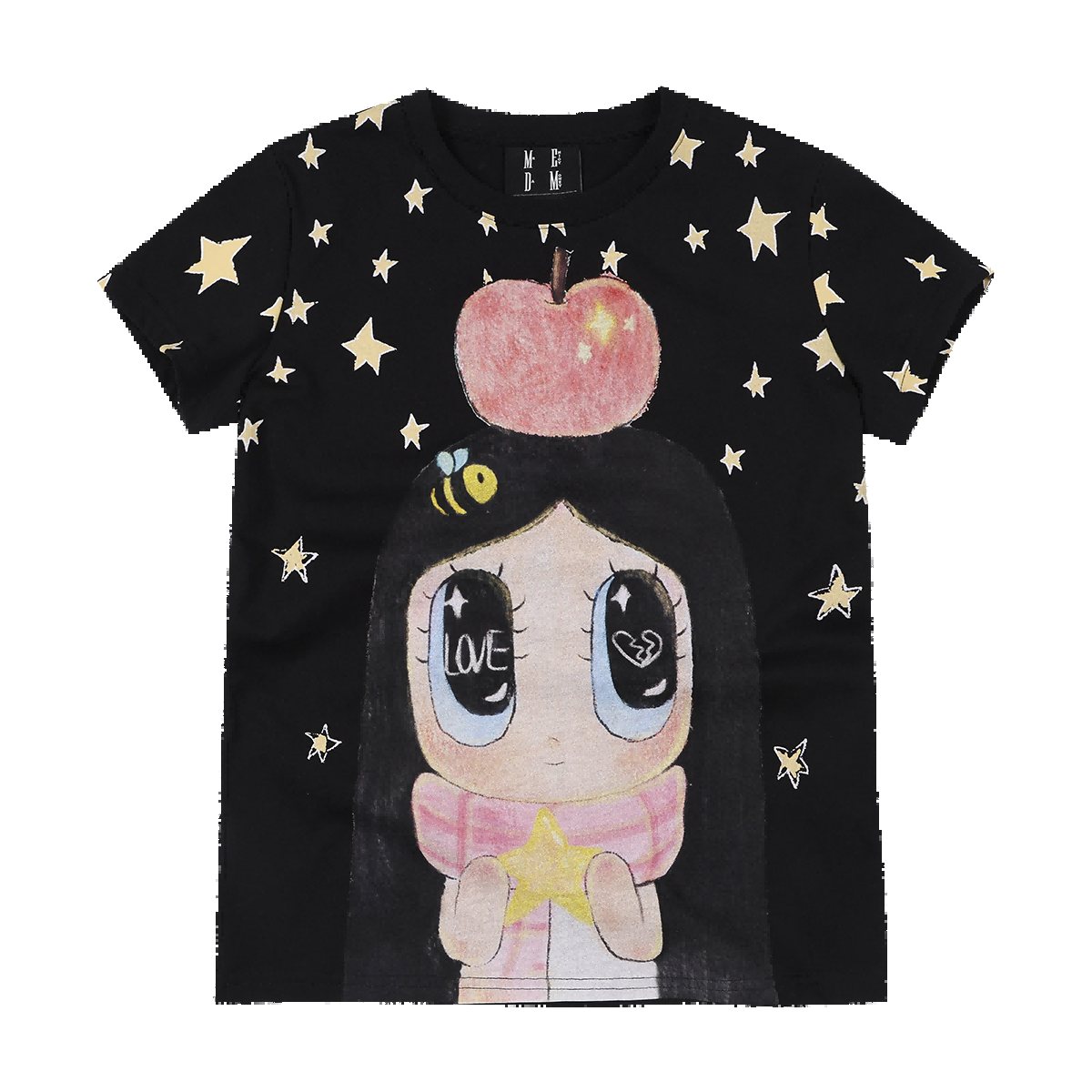 MEDM x Iria mailbox collaboration star snow girl print slim fit casual round neck short sleeved loose T-shirt for women