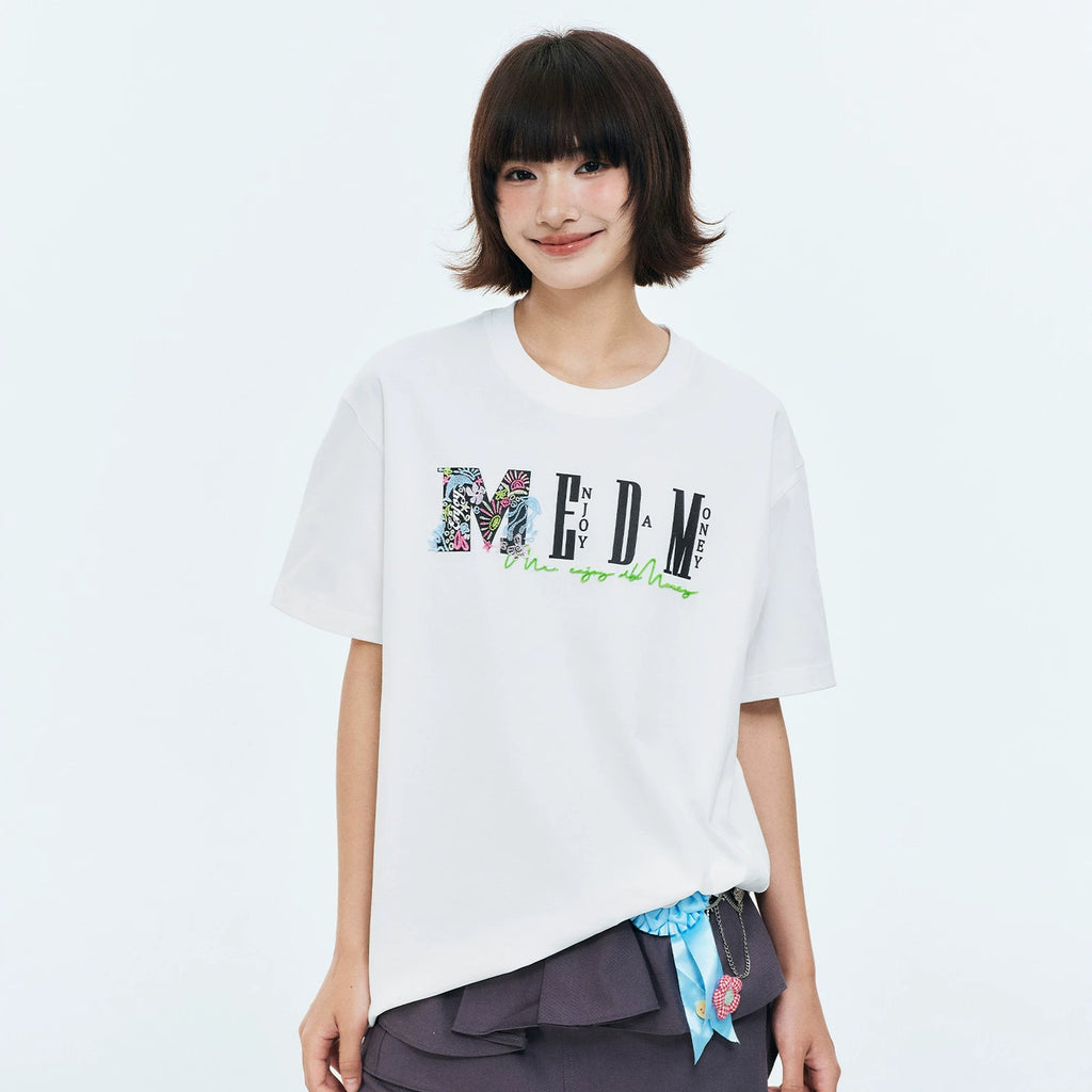 MEDM summer colorful logo toothbrush embroidery breathable casual round neck T-shirt commuting basic versatile loose short sleeved summer