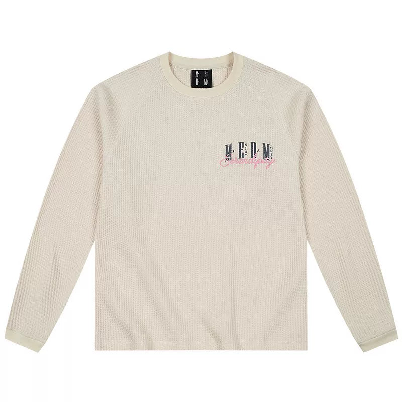 MEDM Multi Color Classic Basic waffle long sleeved T-shirt with embroidered printed letters and round neck casual base shirt for autumn