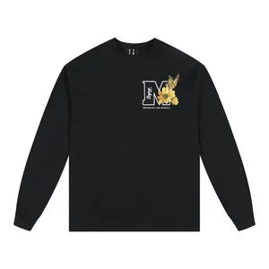 MEDM26SS Butterfly Garden Embroidered Long Sleeve T-shirt for Men and Women, Loose Spring and Autumn Dress, T-shirt, Bottom Coat