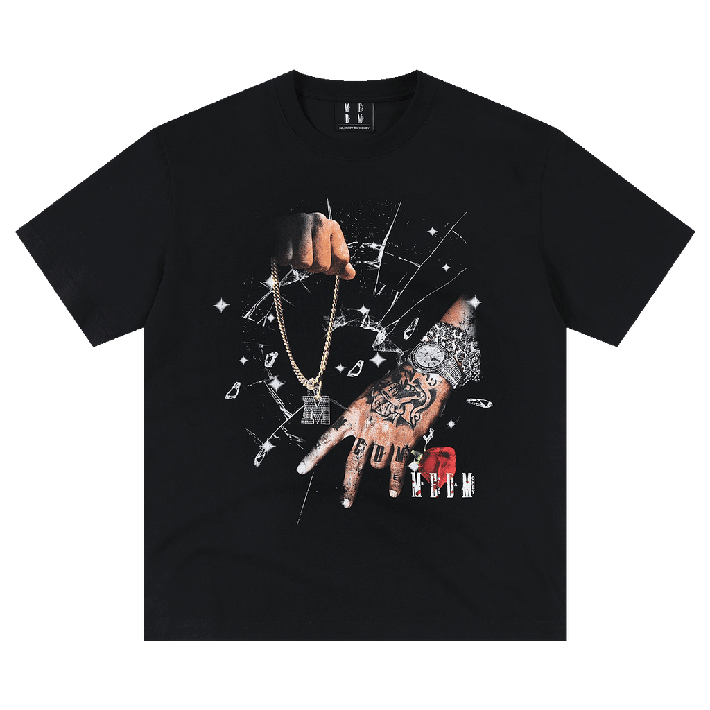 MEDM hardcore street style printed watch casual round neck T-shirt American retro hip-hop loose short sleeved summer