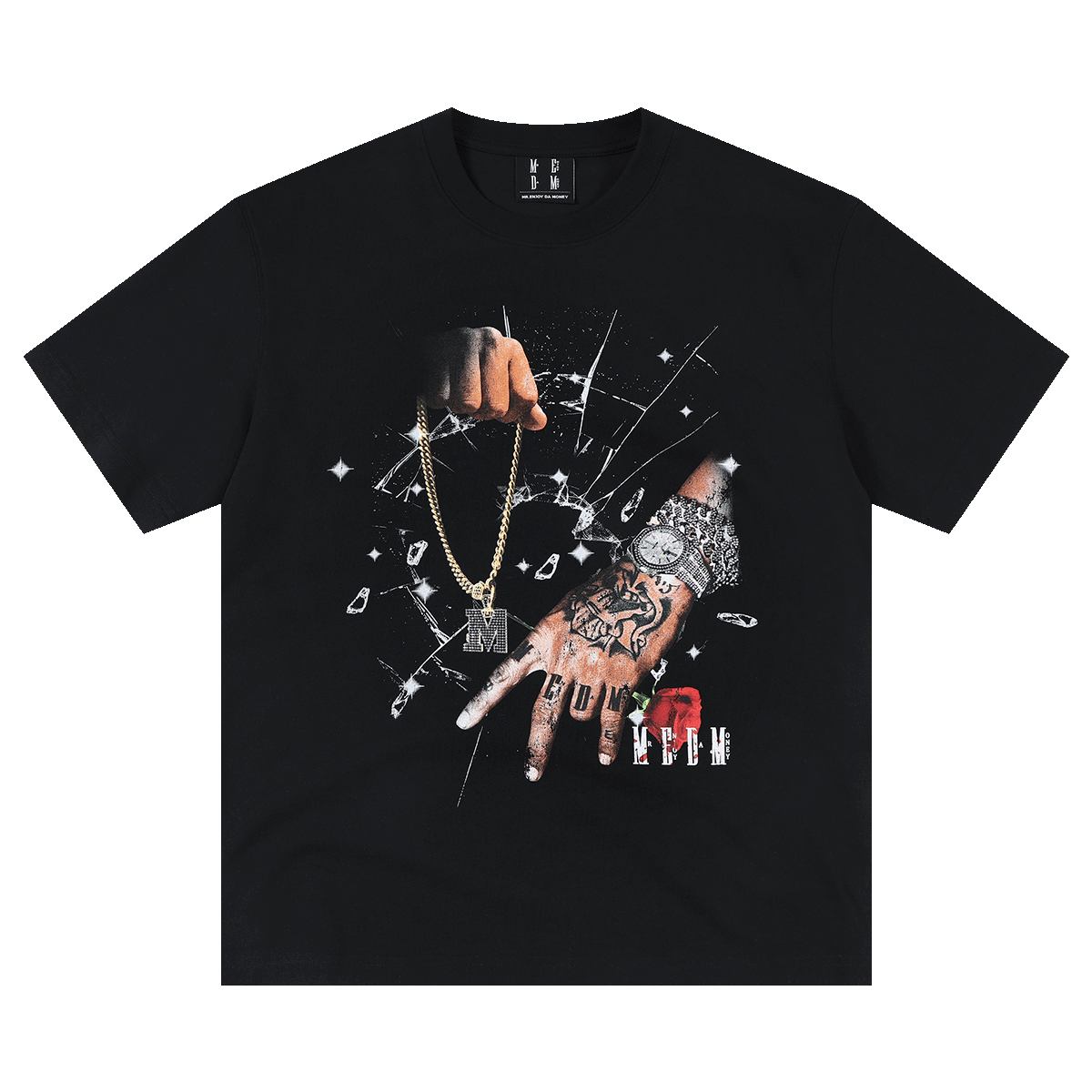 MEDM hardcore street style printed watch casual round neck T-shirt American retro hip-hop loose short sleeved summer