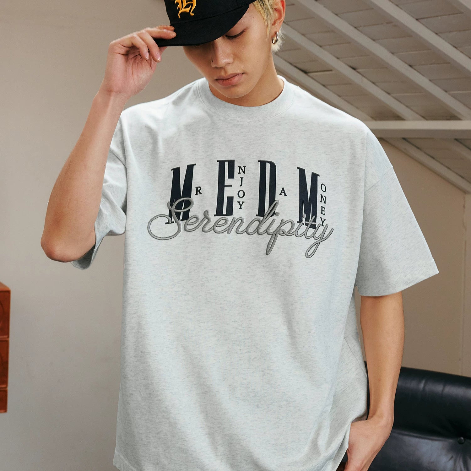 MEDM26SS 3D Embroidery Basic Set Pure Cotton Short Sleeve T-shirt for Men in Summer, Loose and Simple Round Neck Top for Women