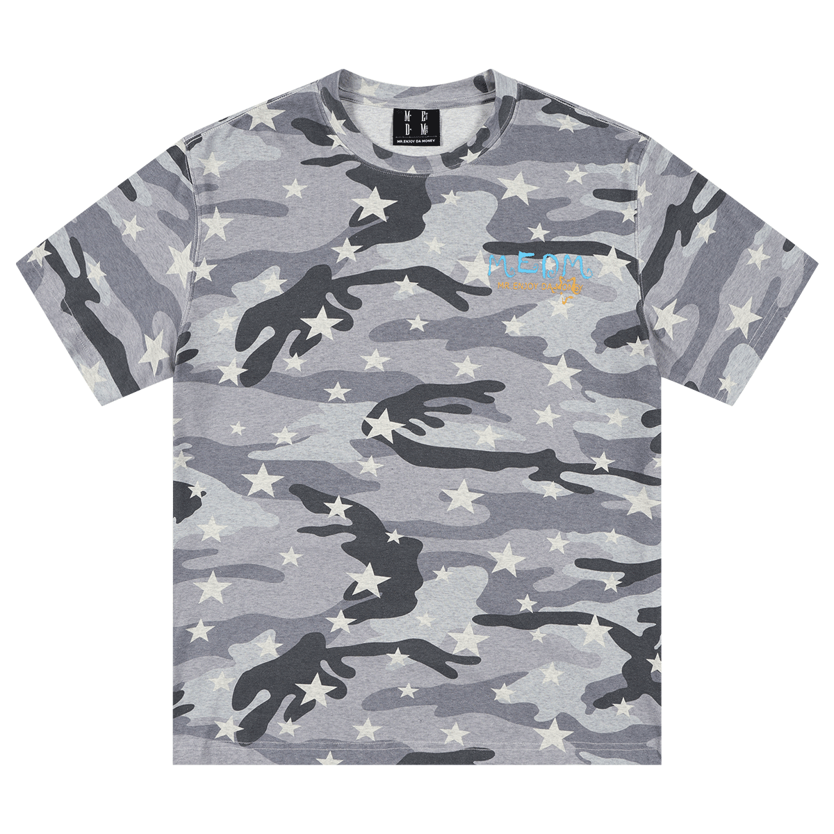 MEDM camouflage star full graffiti logo casual round neck T-shirt American retro skin friendly comfortable loose short sleeved shirt