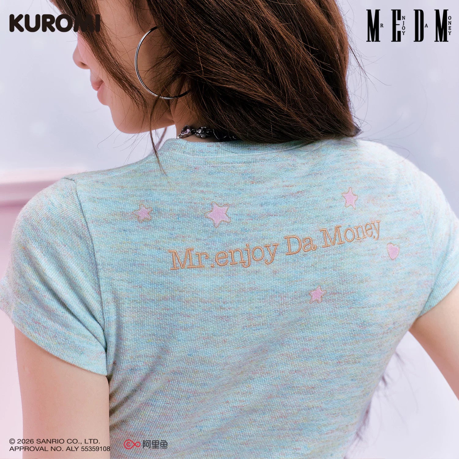 MEDM × Sanrio Family Series Color Yarn Cool Lomi Pattern Embroidery Casual Short Sleeve Cute Sweet Girl T-shirt Female