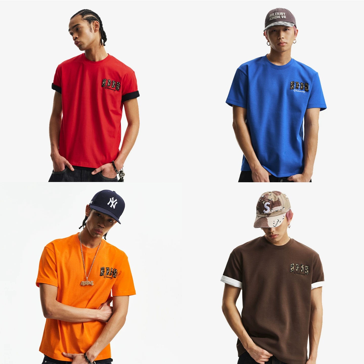 MEDM jelly air cotton double-layer leather small four character casual round neck short sleeved street versatile loose couple T-shirt summer