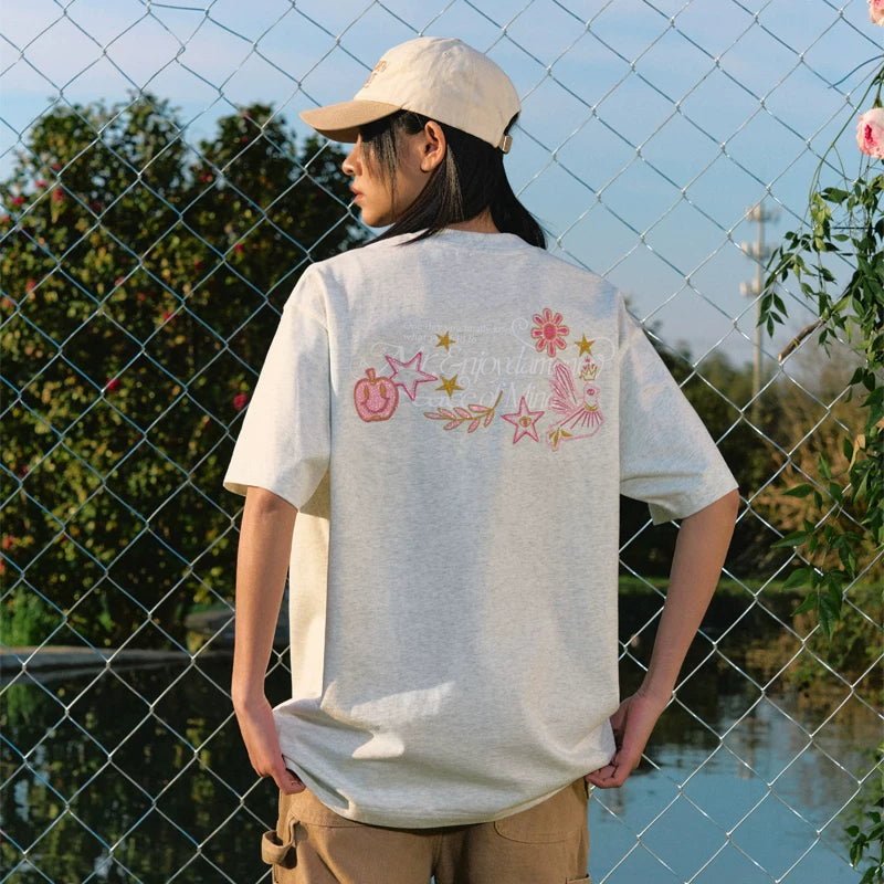 MEDM26SS glitter gold embroidered short sleeved T-shirt for men, 2026 new American hip-hop loose casual half sleeved tee