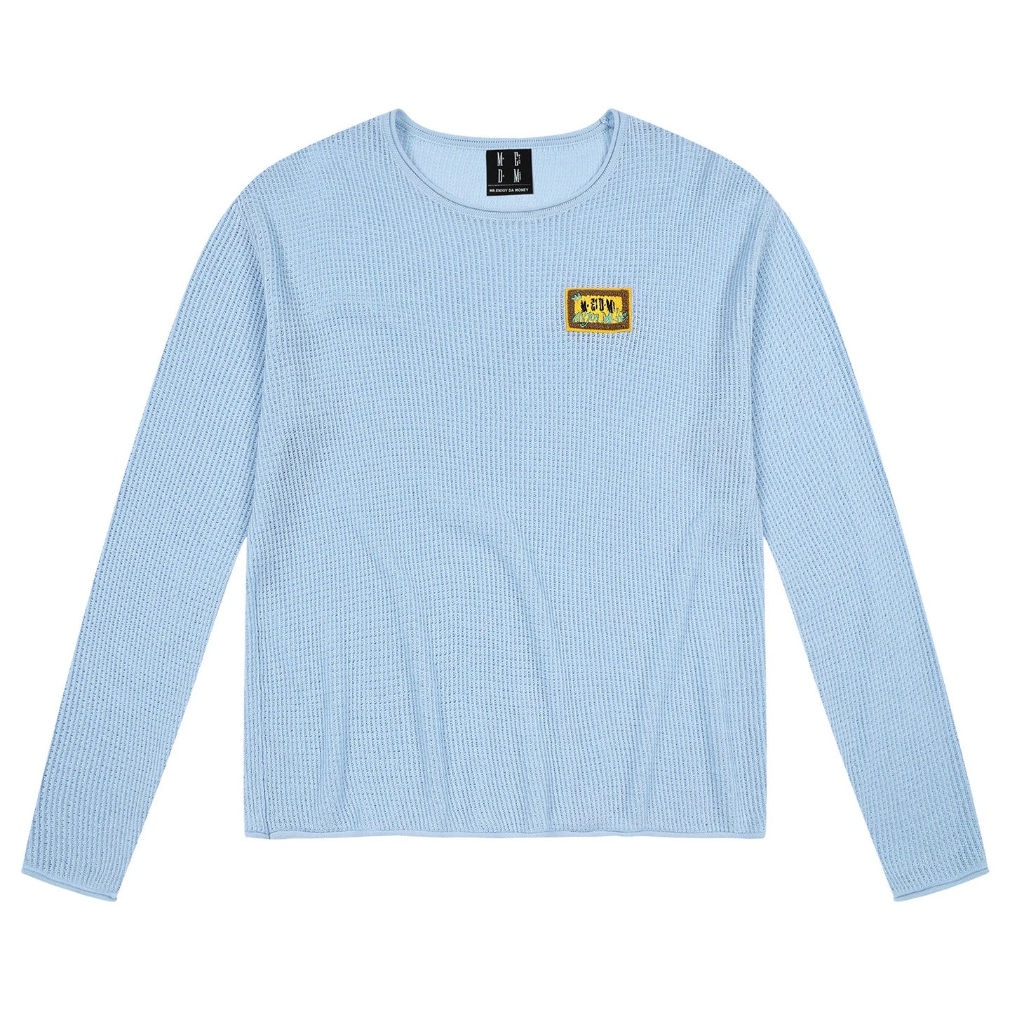 MEDM solid color towel embroidered logo pullover casual round neck mesh shirt 2025 new long sleeved loose knit shirt top for autumn