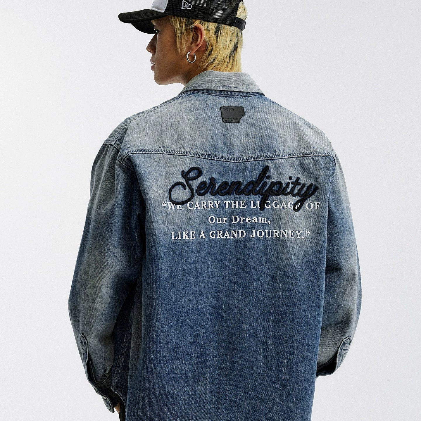 MEDM classic basic letter embroidery casual lapel washed denim jacket trendy retro handsome jacket for men