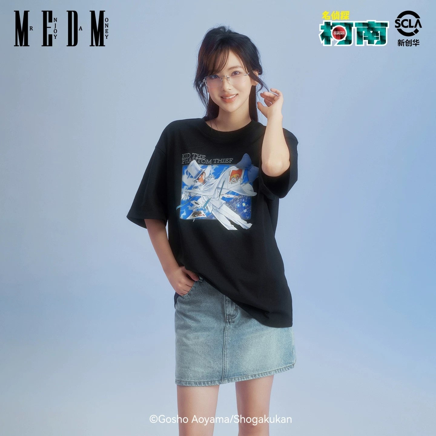 MEDMx Detective Conan co branded anime pattern print basic box casual round neck short sleeved couple T-shirt summer