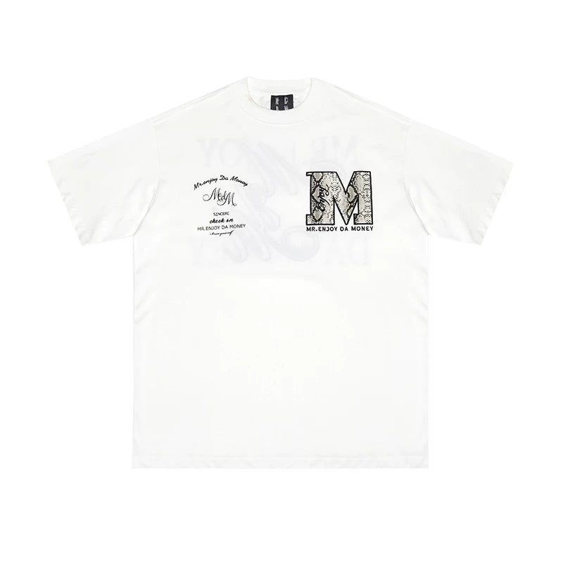 MEDM trendy leopard print snake print patchwork embroidery American hip-hop short sleeved T-shirt for men's summer loose half sleeved base shirt