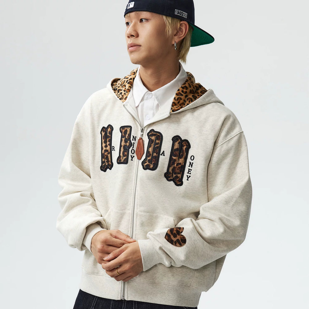 MEDM leopard print hat with leather lining, casual zipper hoodie, American couple casual cardigan, hooded and fleece hoodie, autumn