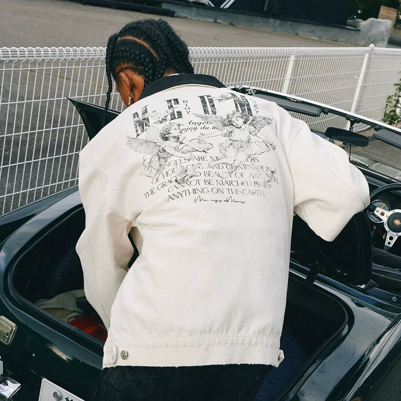 KKLUV/Zuo Qihan Same Style MEDM Angel Pigeon Detroit Embroidered Jacket Men's Autumn American Coat