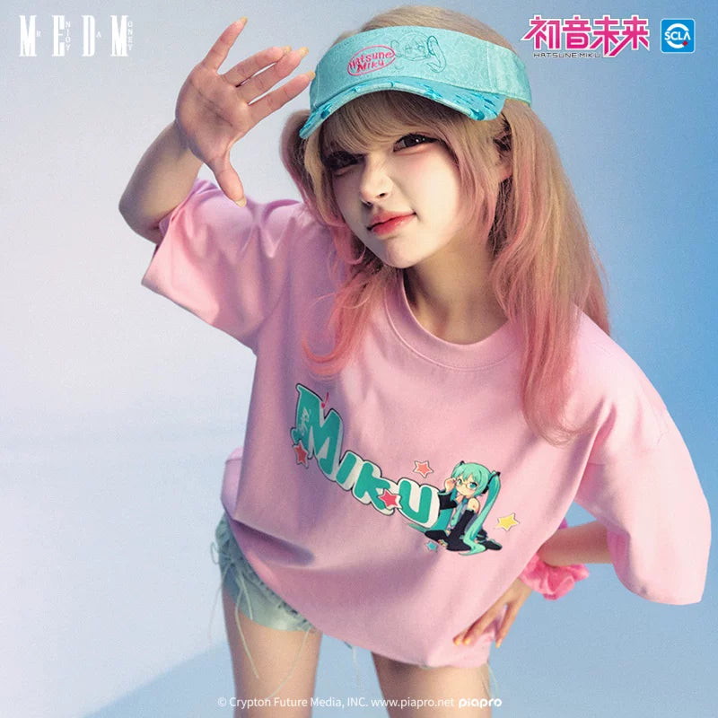 MEDMx Hatsune Miku Virtual Singer Short Sleeve Women's T-shirt 2025 New Summer American Design Casual Top