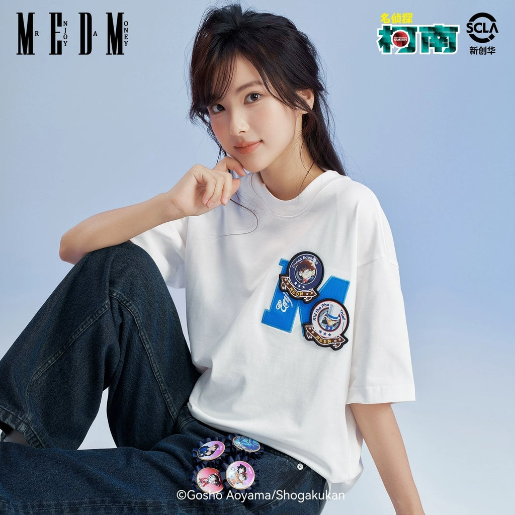 MEDMx Detective Conan Collaboration Basic Anime Velcro Casual Short Sleeve Versatile Commuting Couple T-shirt Summer