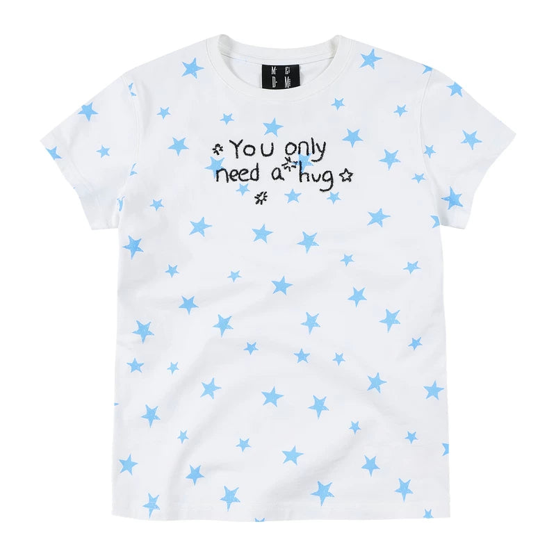 MEDM × Iria's mailbox co branded slogan is full of stars, casual round neck short sleeved cute embroidered T-shirt, women's summer