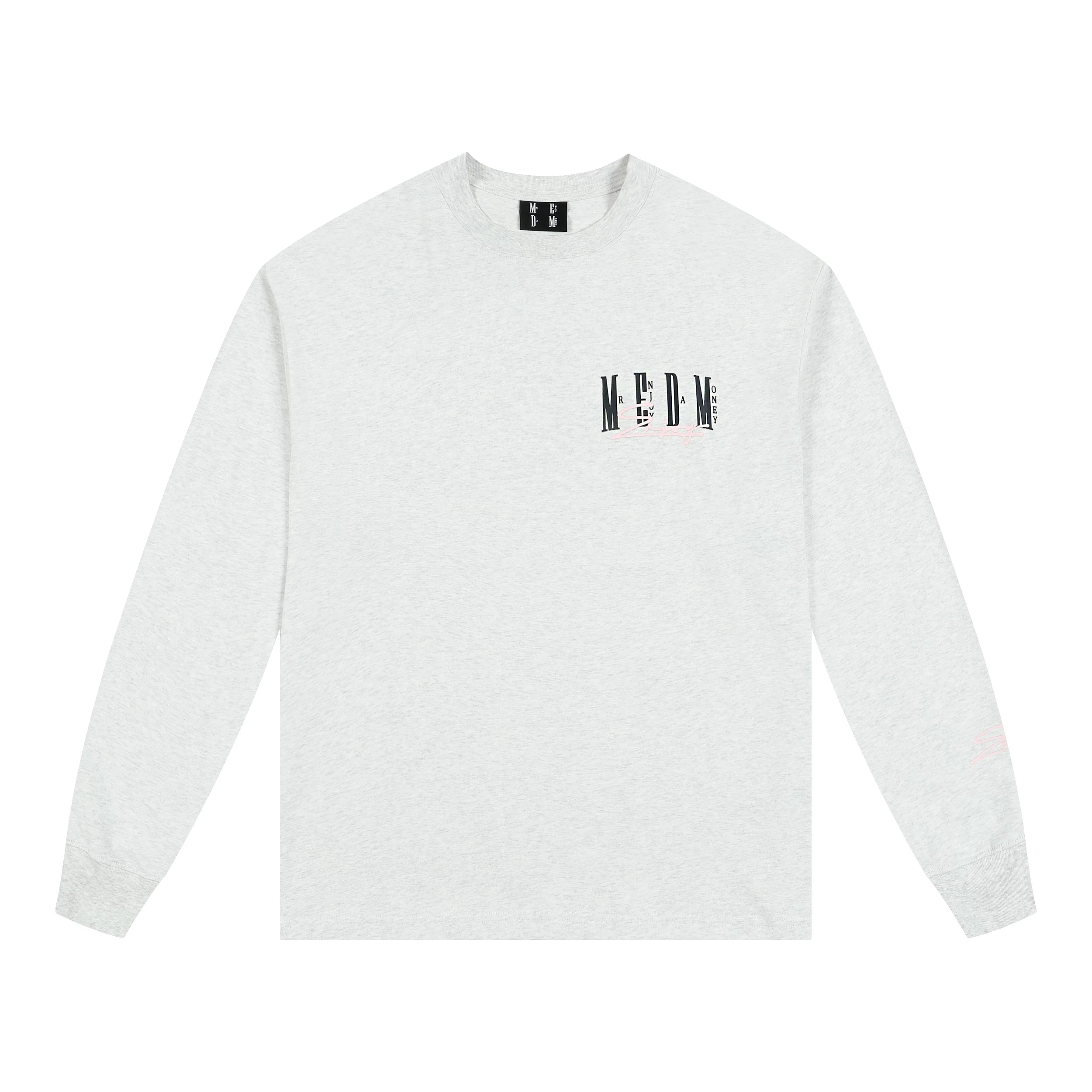 MEDM Trendy Brand Basic Printed Long Sleeve T-shirt for Men and Women, Spring and Autumn American High Street Retro Casual T-shirt