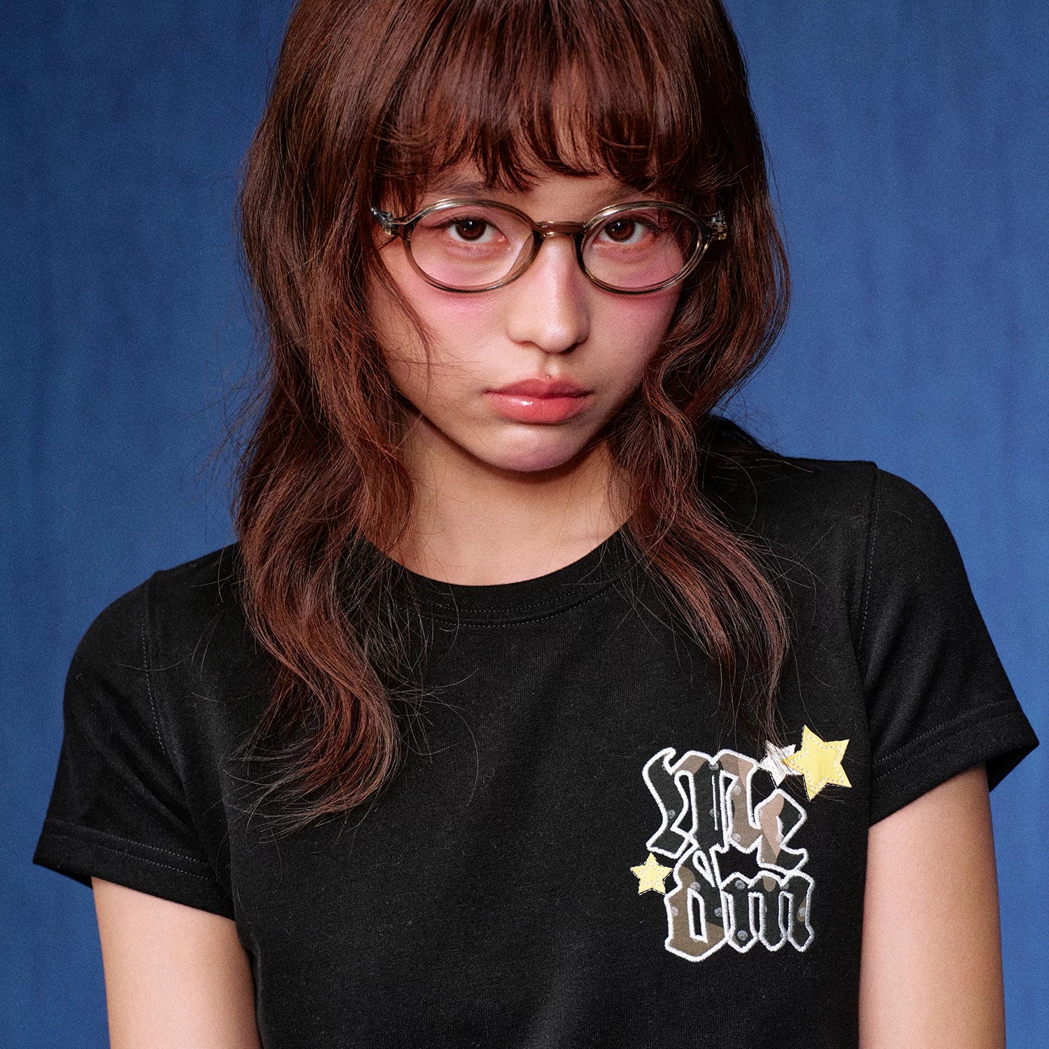 MEDM camouflage polka dot patch fabric embroidered star patch leather casual round neck short sleeved street lazy breathable heavyweight T-shirt for women