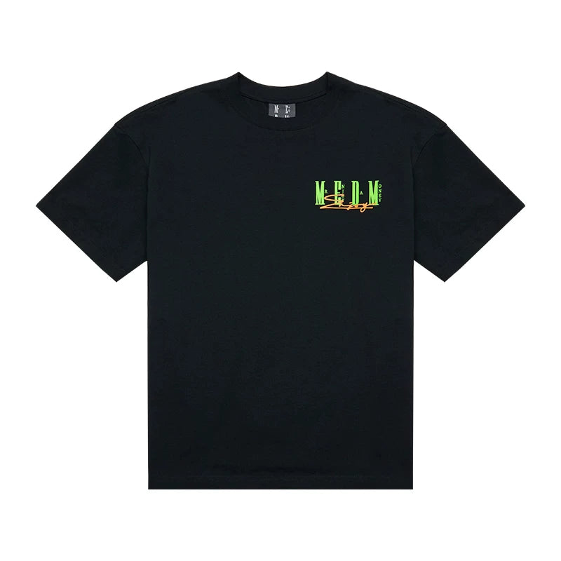 MEDM Summer Graffiti Letter Printed Short Sleeve T-shirt for Men and Women, American High Street Retro Casual Half Sleeve T-shirt