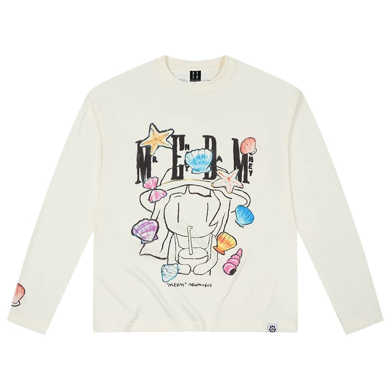 MEDM x NEWMASUS Summer Sea Breeze Round Neck Casual Long Sleeve T-shirt Trendy Brand Loose Couple Top Spring and Autumn