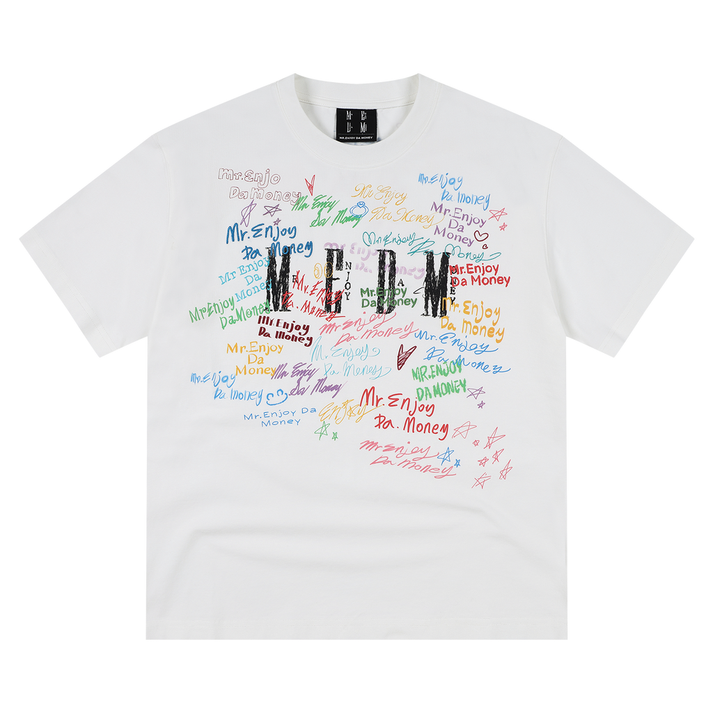 MEDM font graffiti print sunscreen UPF40+casual short sleeved American street loose round neck couple T-shirt summer