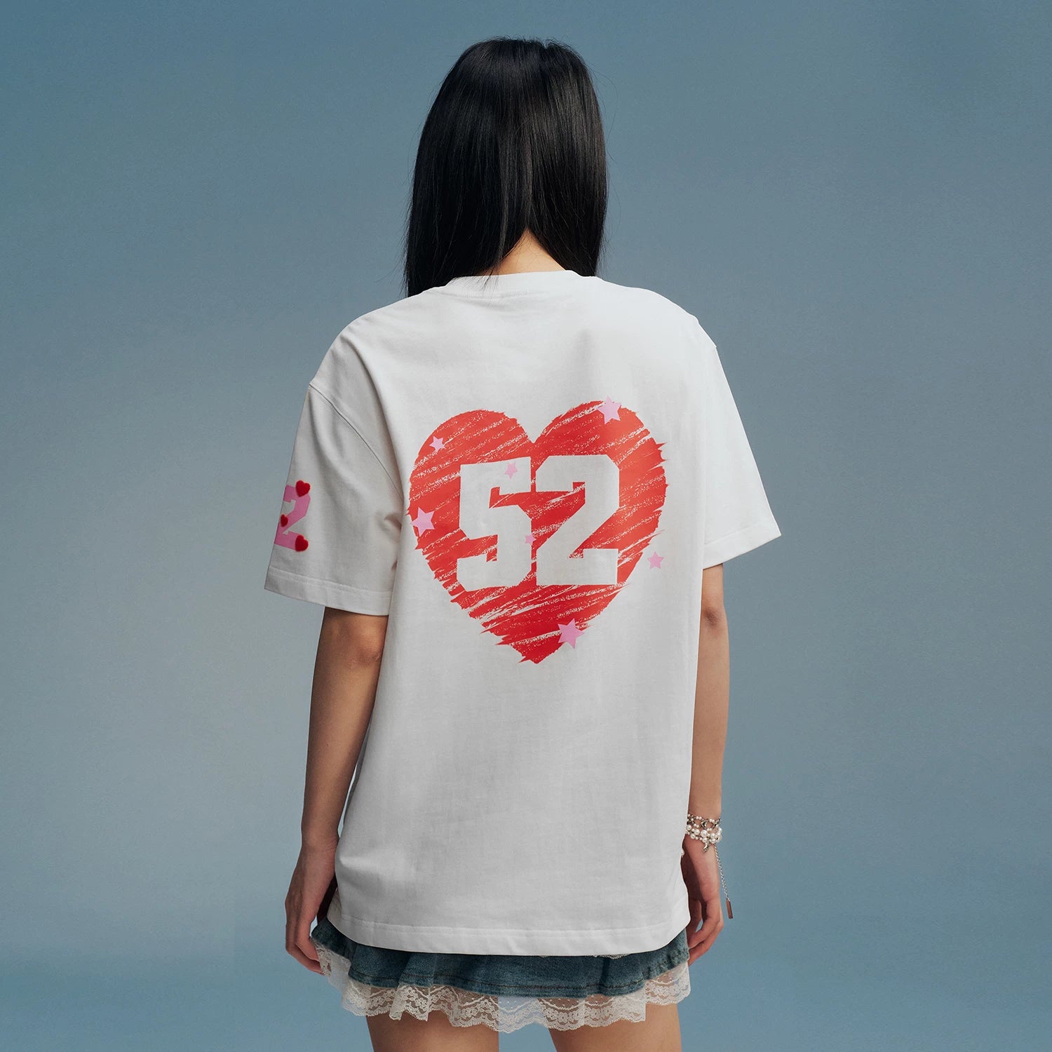 MEDM 52 Limited Edition Love Plush Printed Casual Round Neck Short Sleeve Couple's Loose Heavy Cotton T-shirt Summer