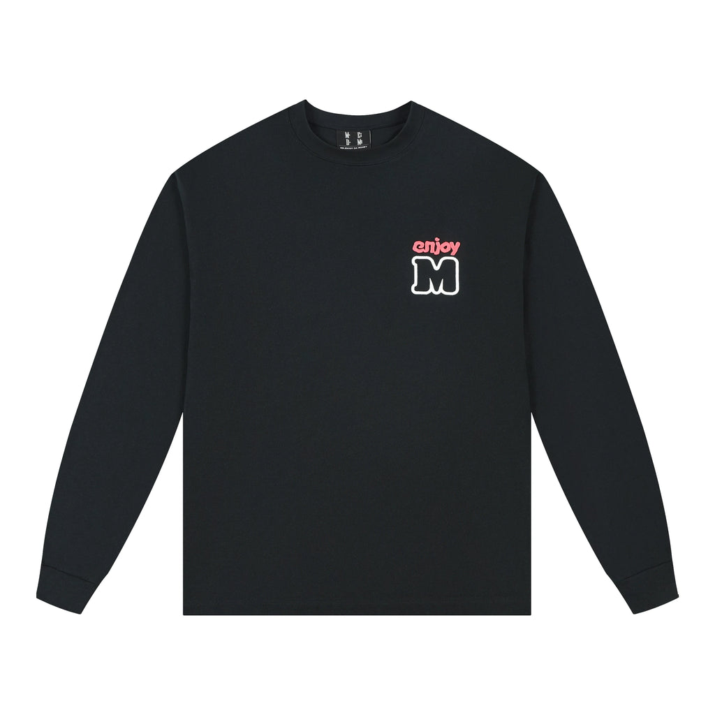 MEDM Color Contrast M Embroidery Small Label Basic Long Sleeve T-shirt Spring and Autumn Round Neck Loose Autumn Versatile Casual Base Tee