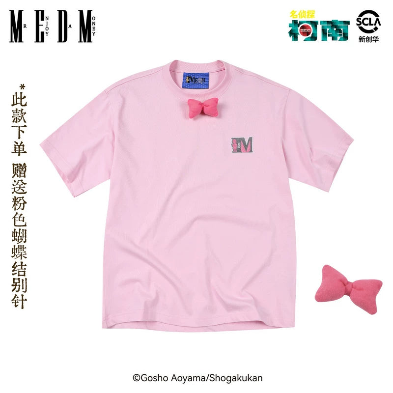 MEDMx Detective Conan collaboration bow embroidery logo casual short sleeved anime printed couple T-shirt summer