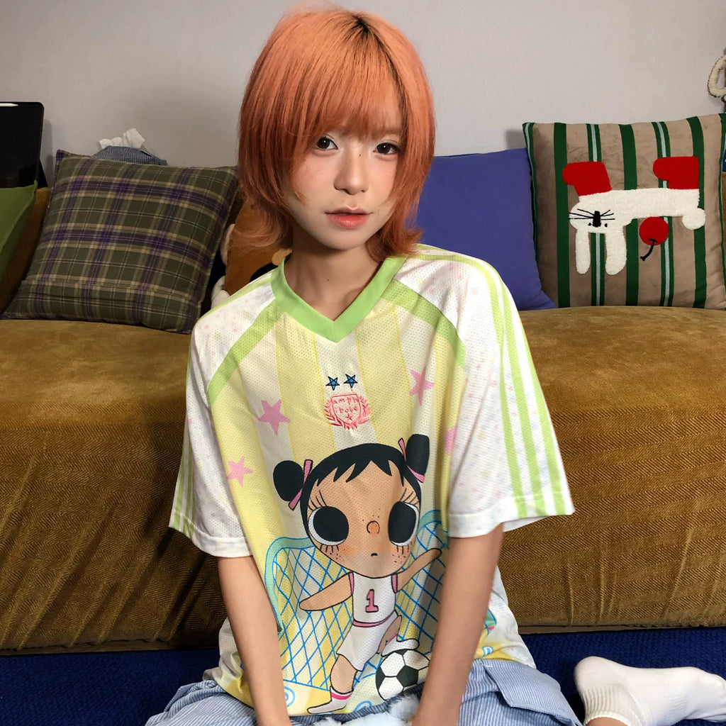 MEDM × YUY Jade Collaboration - Large Pattern Printed Embroidered Casual Jersey Short Sleeve Commuter Cute Style Versatile T-shirt