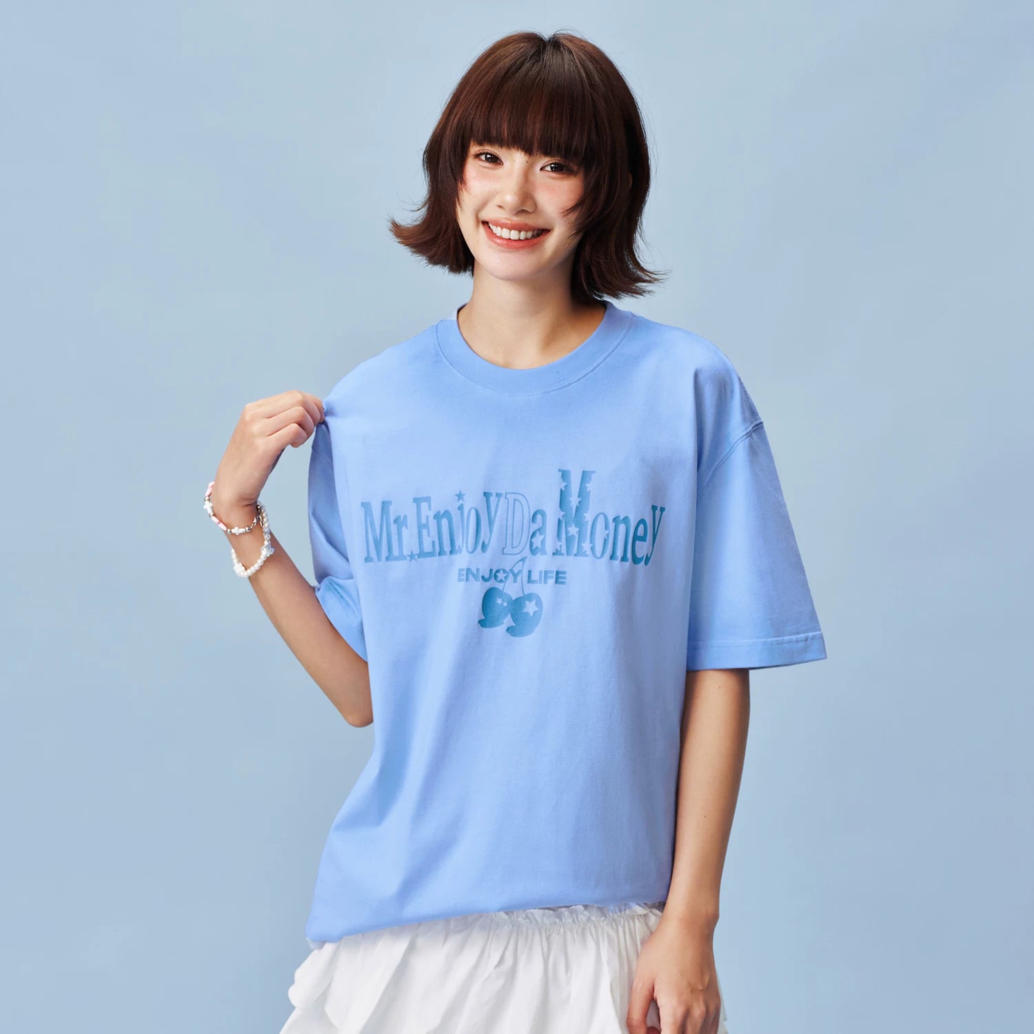 MEDM seam halo macaron casual short sleeved trendy commuting letter printed loose round neck couple T-shirt summer