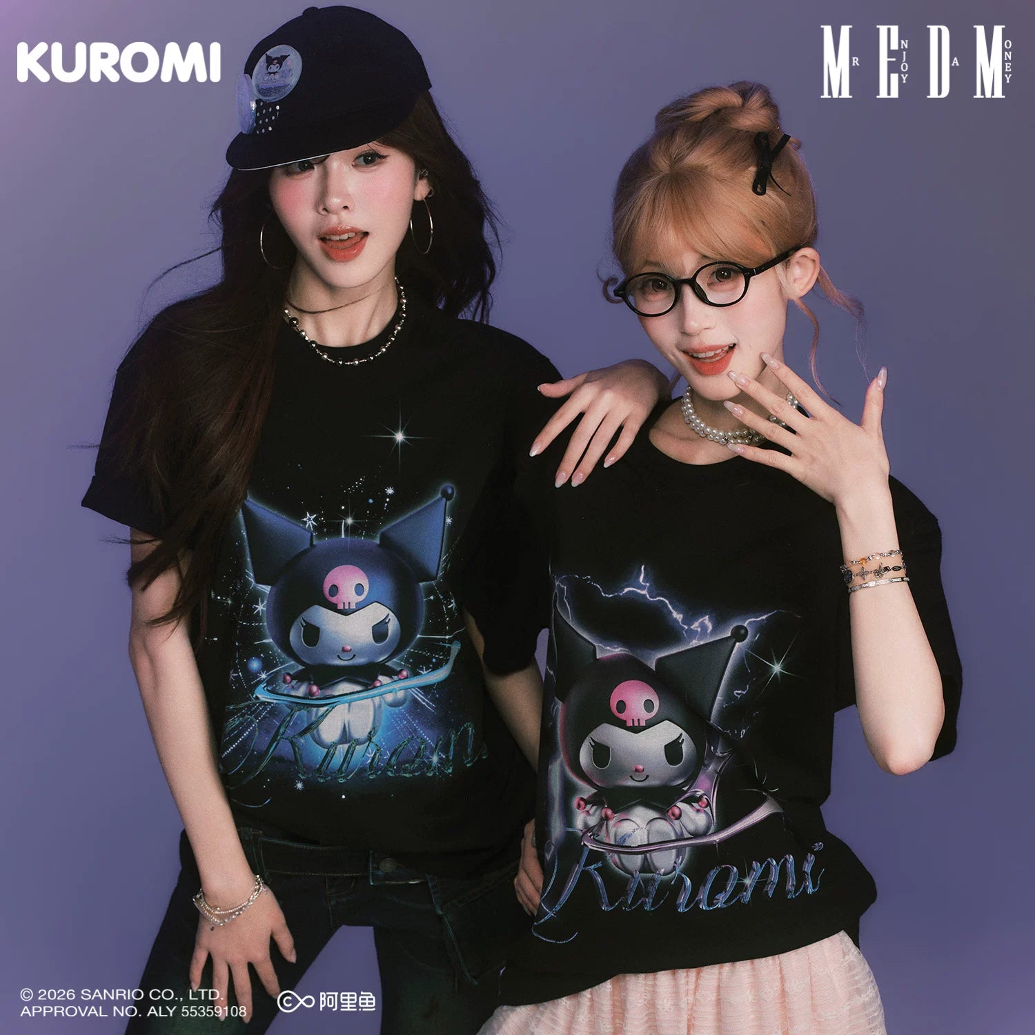 MEDM × Sanrio Family Series Dark Style 3D Acid Leisure T-shirt Cool Lomi Pattern Round Neck Short Sleeve Summer
