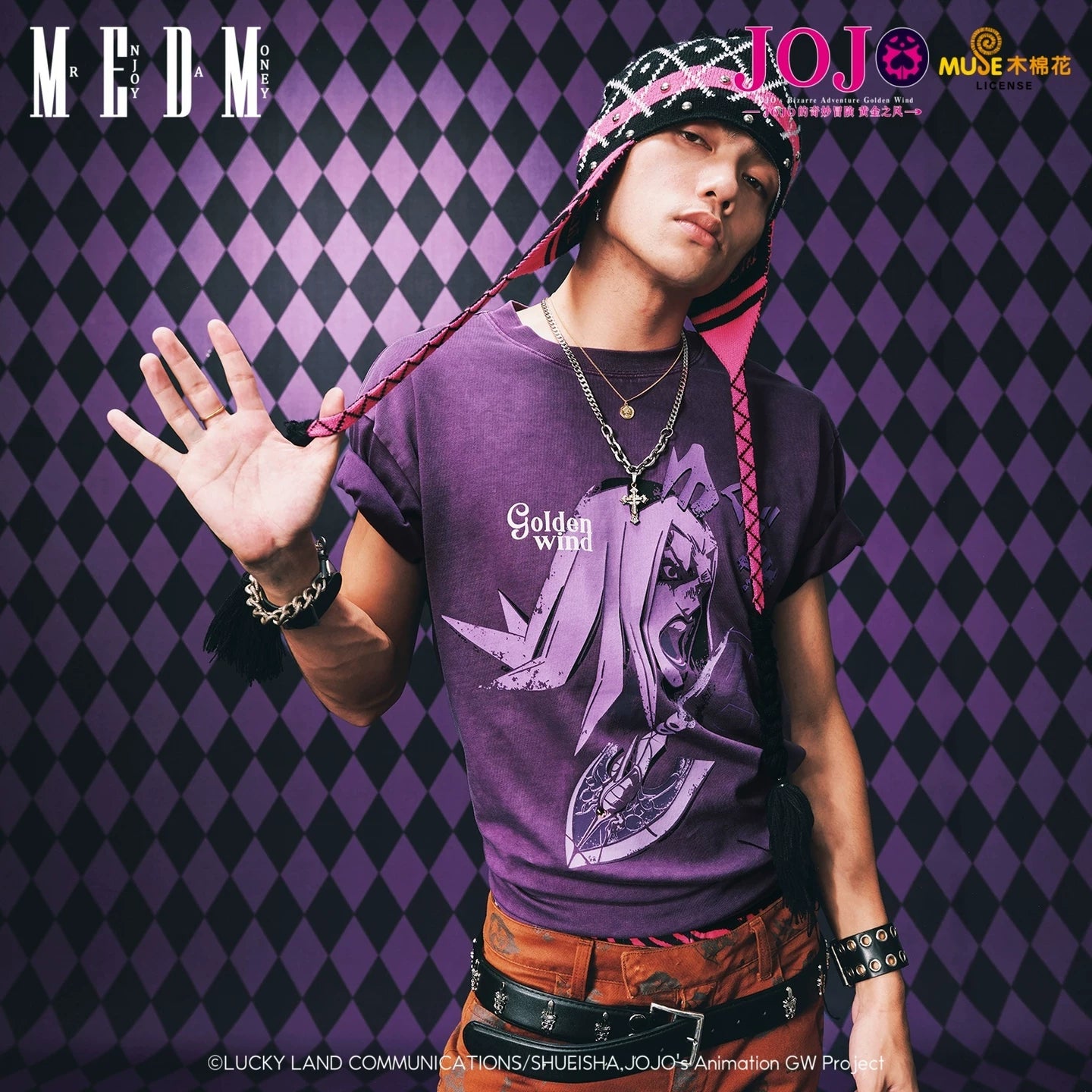 MEDMxJOJO's Bizarre Adventure Collaboration - Making Old Bug Arrow Casual Short Sleeve Washed Retro Round Neck T-shirt for Men