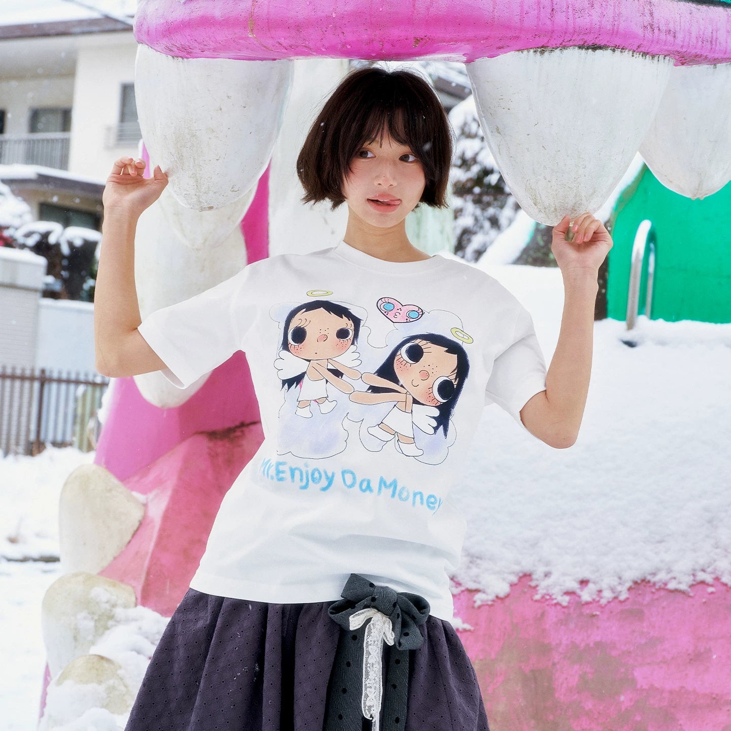 MEDM × YUY Jade Collaboration - Angel Printed Love Embroidered Casual Round Neck Short Sleeve Summer Cute Loose T-shirt