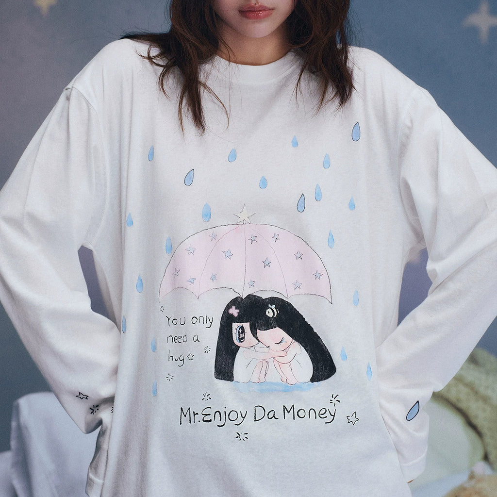 MEDM x Iria mailbox collaboration raindrop digital printing embroidery long sleeved cover shirt casual round neck top summer