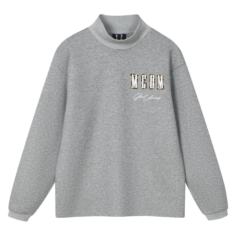 MEDM stand up collar double-layer patchwork logo casual half high collar sweatshirt American versatile men's and women's versatile loose top