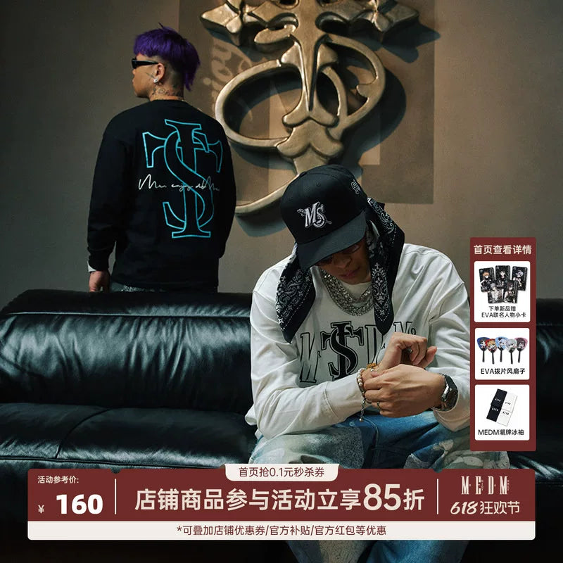 MEDM x STK collaboration ASEN long sleeved T-shirt men's spring autumn American hip-hop pullover top women's
