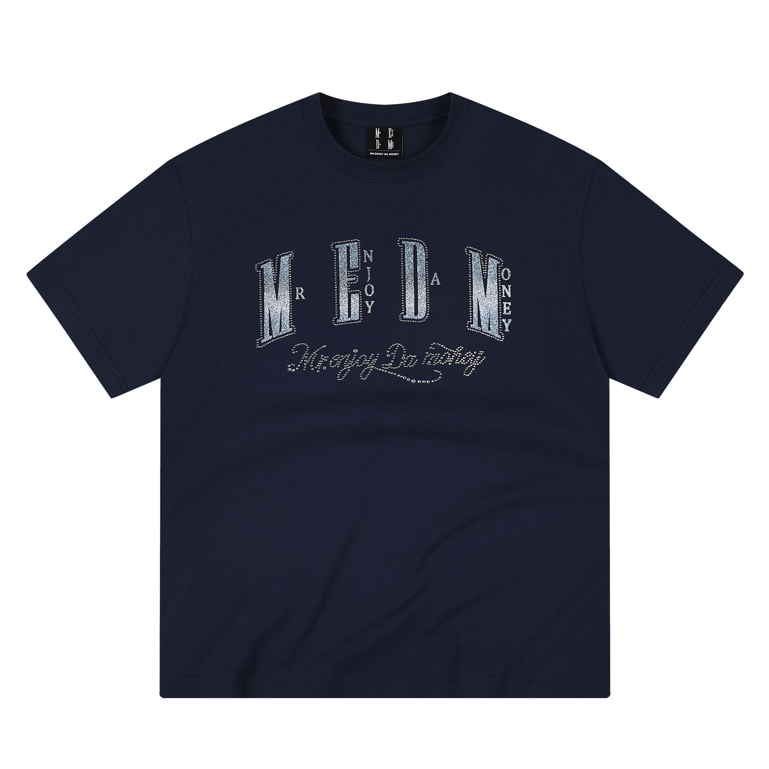 MEDM Sparkling Pink Printed Border Hot Diamond Logo Casual Round Neck Short Sleeve American High Street Cotton Loose Couple T-shirt