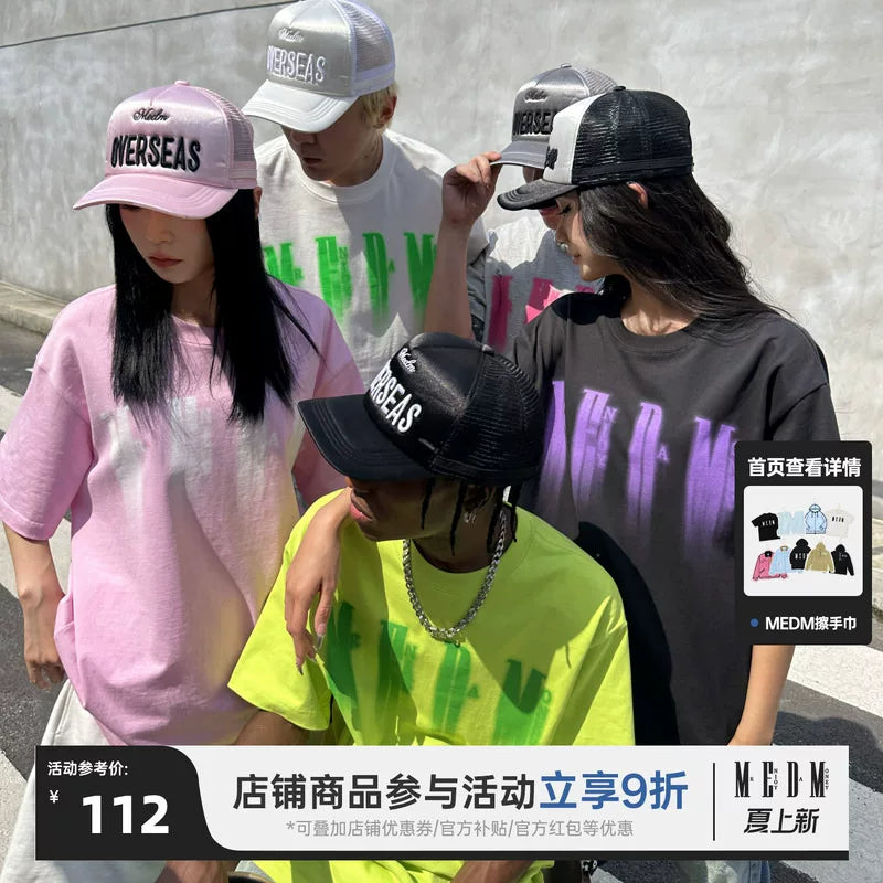 MEDM Phantom Logo Short Sleeve T-shirt for Men and Women, Summer Trendy Brand American Street Hip Hop Five Sleeve T-shirt